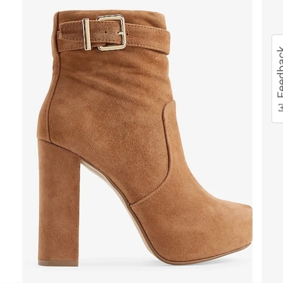 NWT Express Genuine Suede Leather Buckle Block Heel Tan Boots size 7 - Picture 2 of 9
